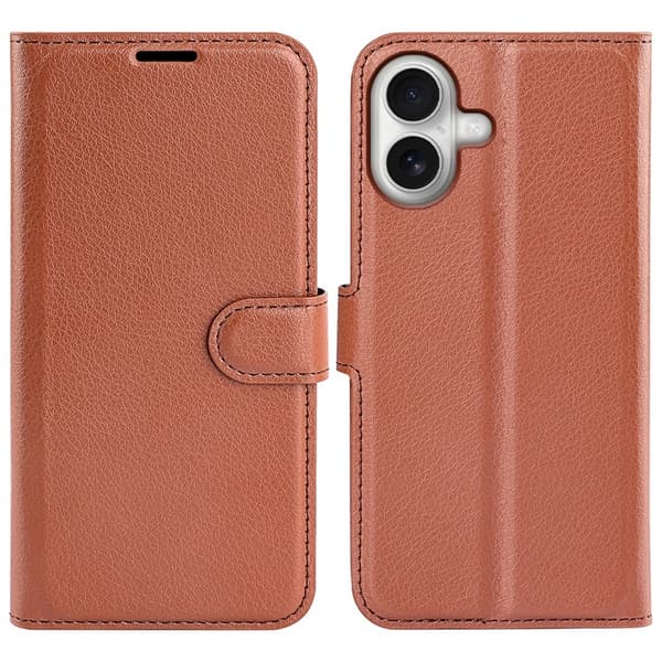 AMORUS iPhone 17 Konstläder Plånboksfodral Flipstativ Litchi - Brun Brun