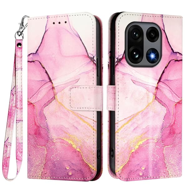 OnePlus 15 Plånboksfodral Marble Pattern Konstläder - Rosa/Lila/Guld Rosa