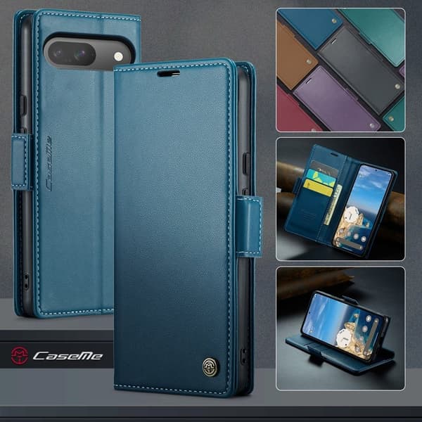 CASEME 023 Series Konstläder Plånboksfodral för Google Pixel 10 Pro - Blå