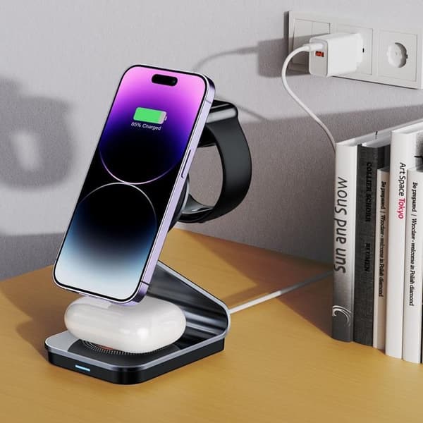 [3in1] Tech-Protect Trådløs oplader iPhone/Apple Watch/AirPods - Svart