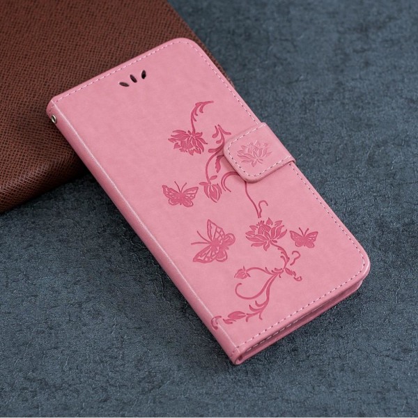 Imprint nahkainen lompakkokotelo iPhone 12 Mini - vaaleanpunainen