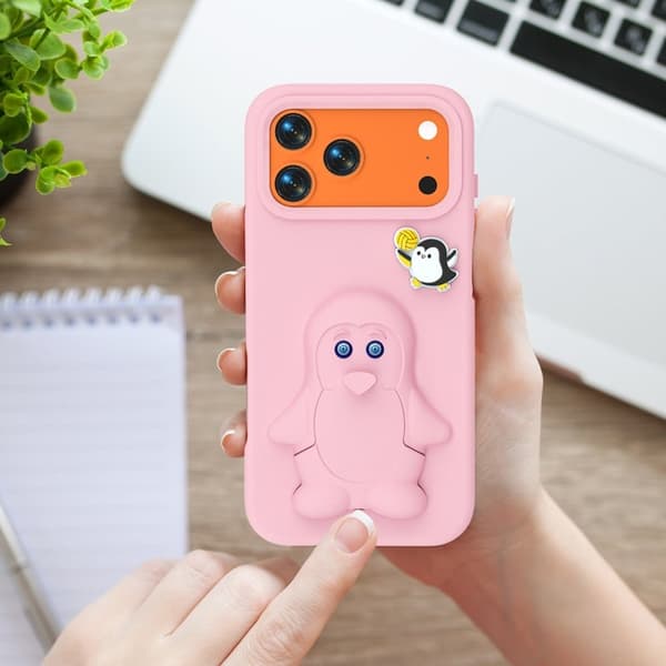 Penguin Mobilskal till iPhone 17 Pro Max Kickstand Stöttålig EVA - Rosa