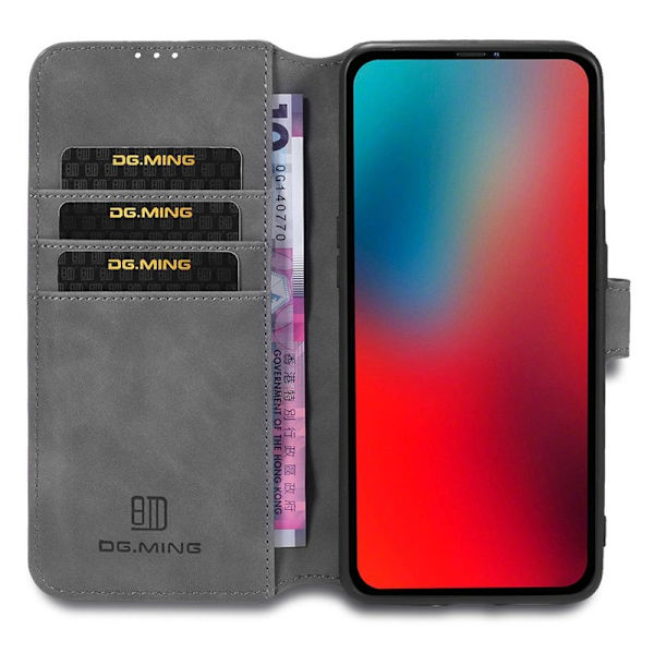 DG.MING Stand Plånboksfodral Retro i Konstläder för iPhone 13 Pro - Grå