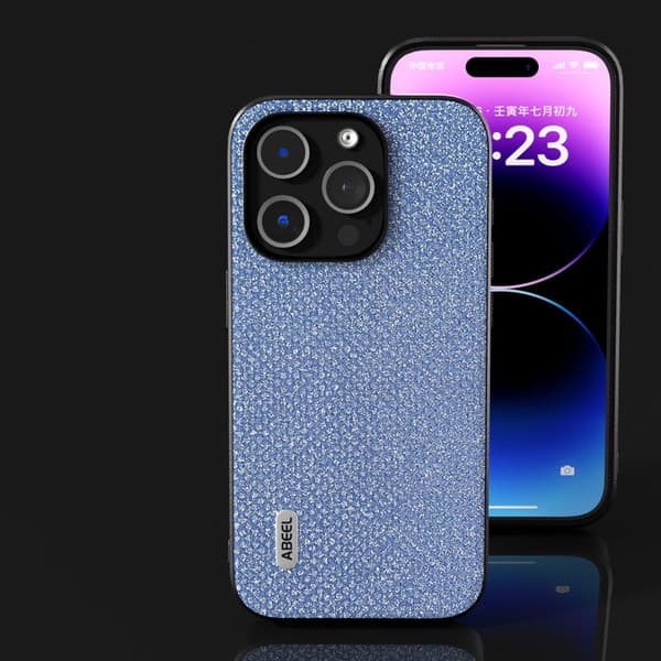 ABEEL Mobilskal till iPhone 14 Pro Rhinestone Textur PU Läder Blå