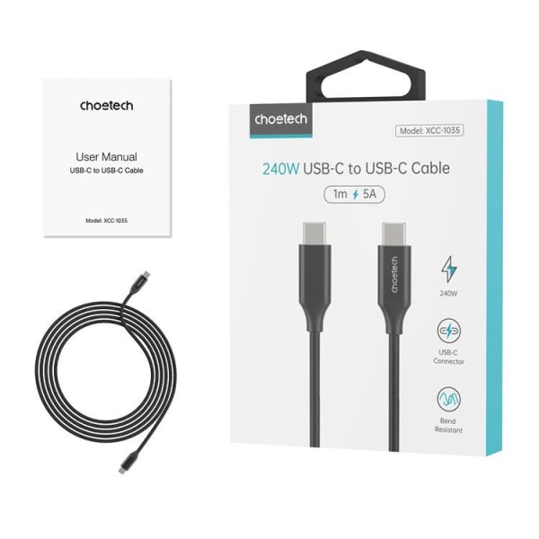Choetech PD USB-C til USB-C 240W Kabel 1m - Sort