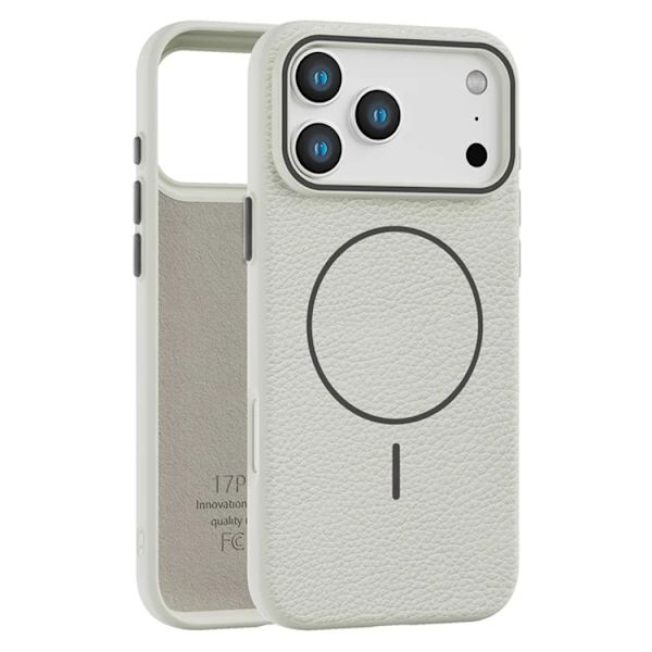 Mobilskal till iPhone 17 Pro Magsafe Litchi Pattern - Vit Vit