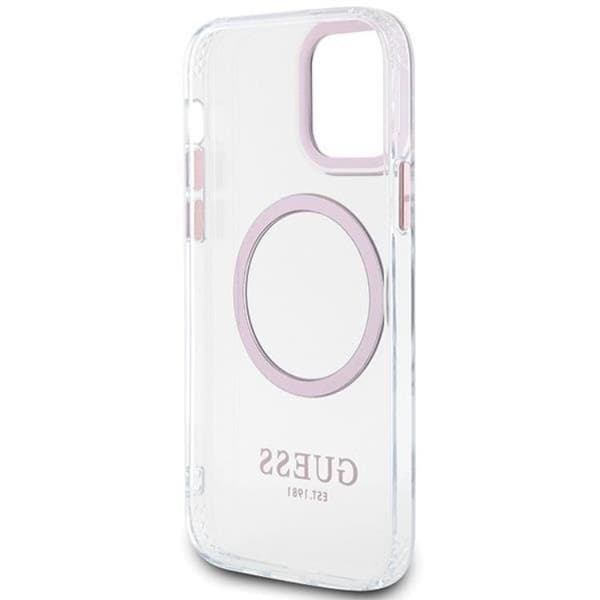Guess Mobilskal till iPhone 12 Pro/12 Magsafe Metall Outline - Rosa