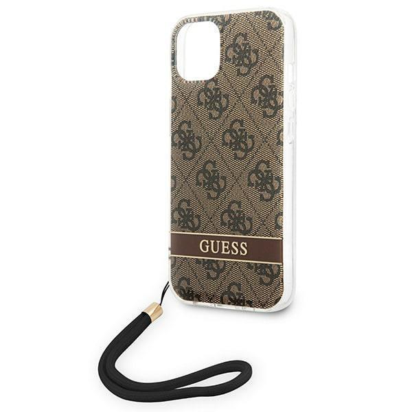 GUESS iPhone 14 Plus Kuori 4G Print Strap - Ruskea