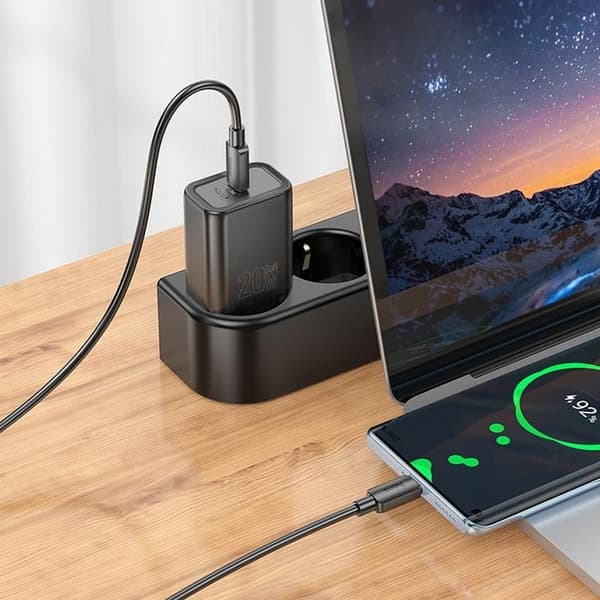 HOCO Väggladdare USB-C 20W USB-C/Lightning Kabel PD QC N60 Svart
