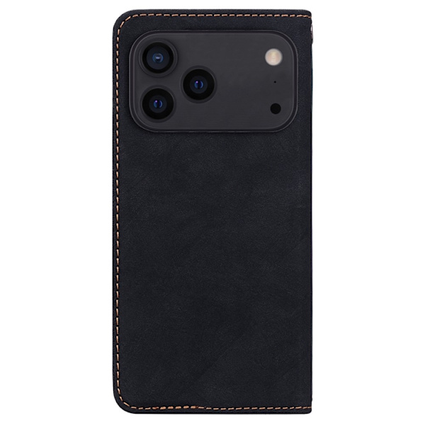 iPhone 17 Pro Konstläder Plånboksfodral med Rem Lines Pattern - Svart Svart