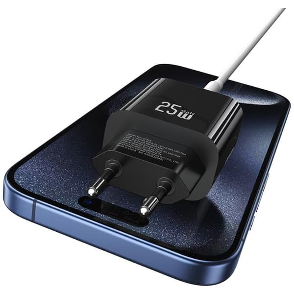 USAMS Snabbladdare 25W 1xUSB-C 1xUSB-A CC315 - Svart Svart