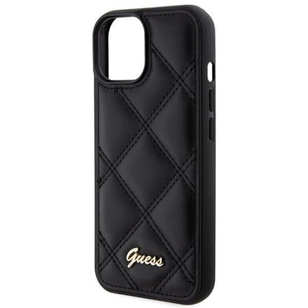 Guess iPhone 15 Mobilskal Quilted Metal Logo - Sort Black