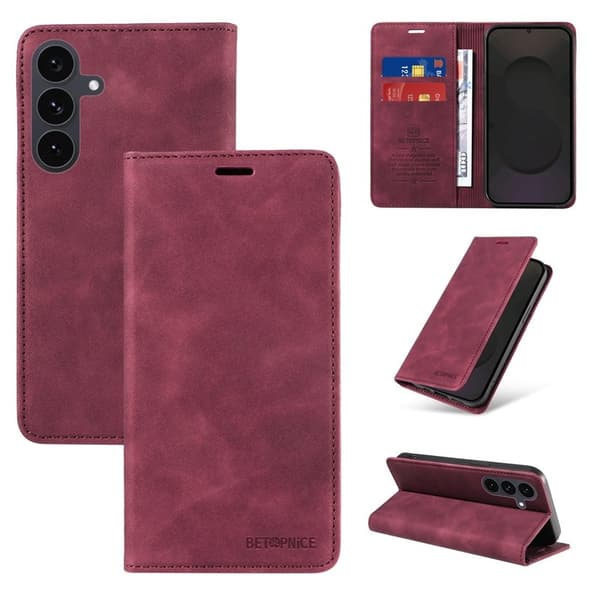 BETOPNICE Samsung Galaxy S25 FE Plånboksfodral Konstläder - Röd