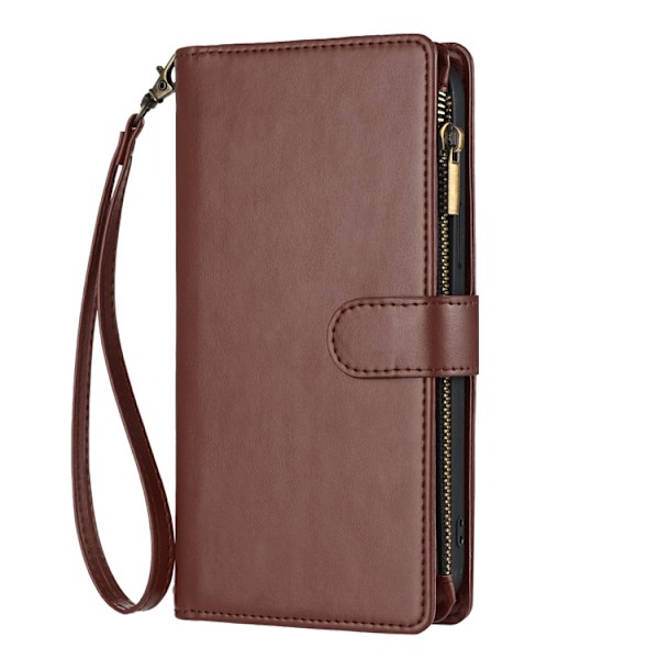 OnePlus 15 5G Konstläder Plånboksfodral Zipper Shockproof Brun