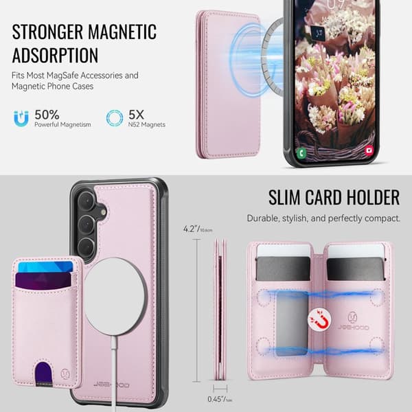 JEEHOOD Mobilskal för Samsung Galaxy S26 Magnetiskt Konstläder - Rosa