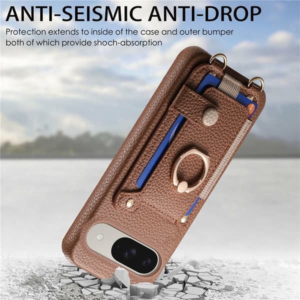 Mobilskal till Google Pixel 10/10 Pro med Korthållare Ring Kickstand - Brun Brun