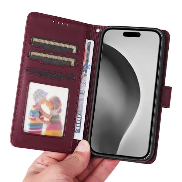 BETOPNICE iPhone 16 Pro Max Plånboksfodral - Detachable Konstläder- Vinröd