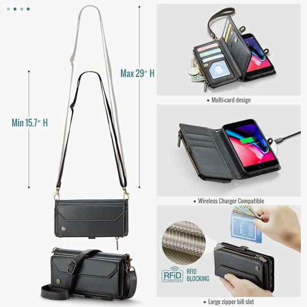 CASEME Plånboksfodral Konstläder för iPhone 6 Plus/7 Plus/8 Plus - Svart