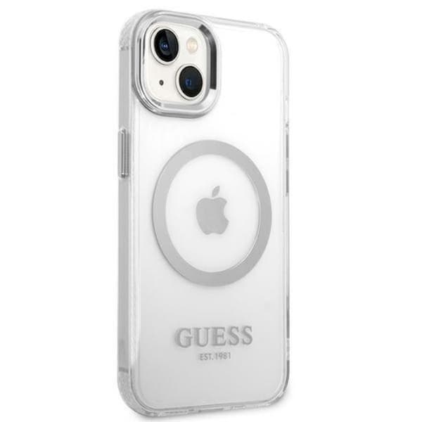 GUESS iPhone 14 Plus Skal Magsafe Metal Outline - Silver