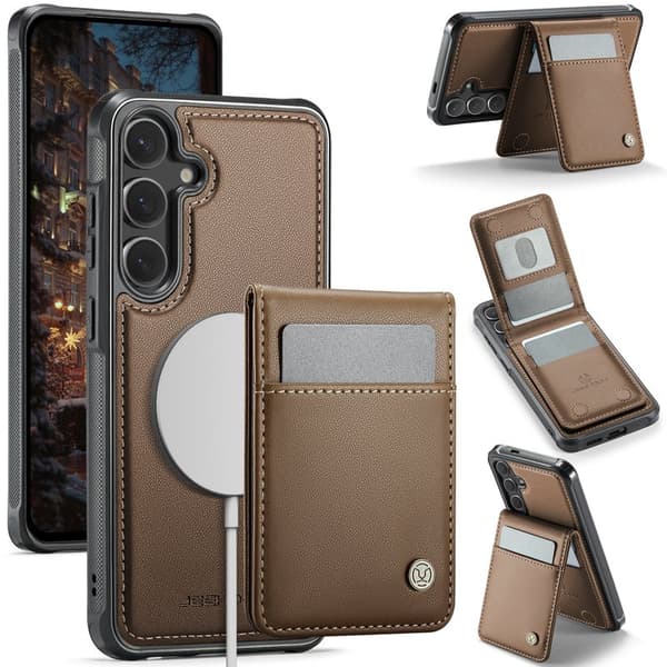 JEEHOOD Mobilskal för Samsung Galaxy S26 Plus Magnetiskt Konstläder - Brun