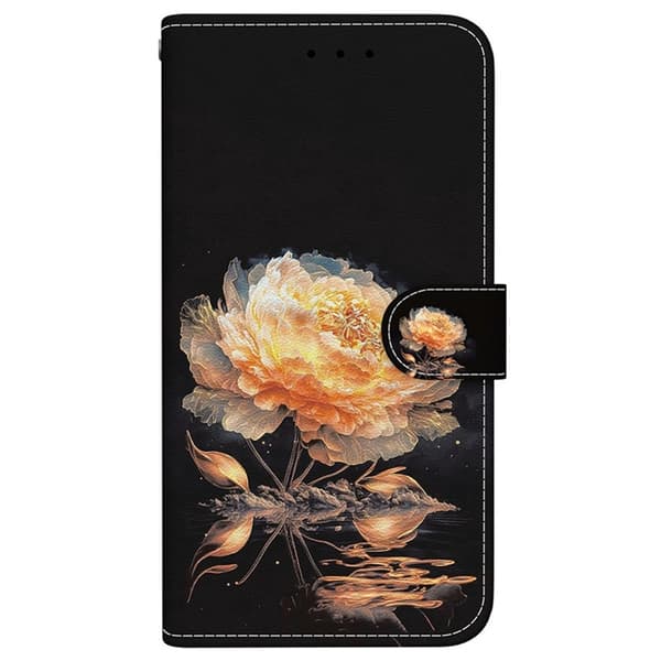 Sony Xperia 1 VII Konstläder Plånboksfodral Pattern Printing - Guld Peony Guld