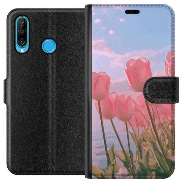Plånboksfodral till Huawei P30 lite med Rosa Tulpaner