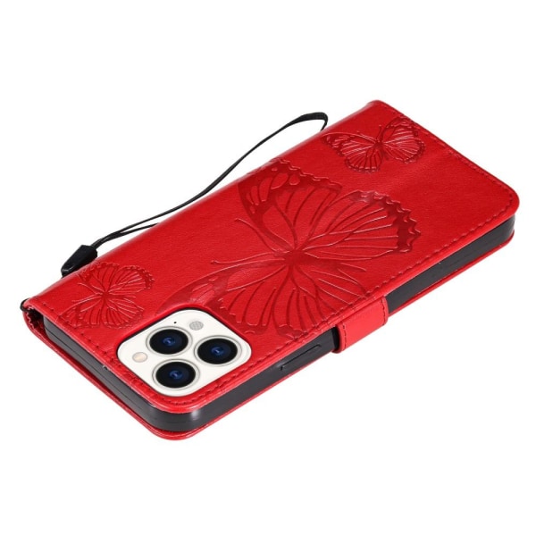 Perhoskuvioinen lompakkokotelo iPhone 13 Pro Max - Punainen Red