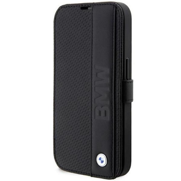 BMW iPhone 14 Pro Max Plånboksfodral Läder Textured & Stripes Svart
