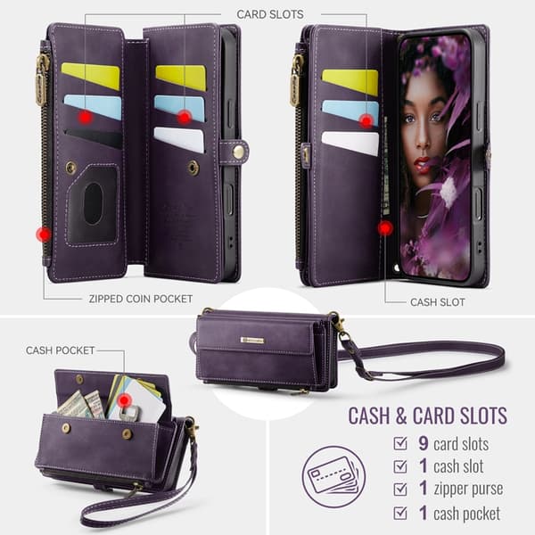 CASEME iPhone Air Konstläder Plånboksfodral RFID-Skydd Zipper Lila