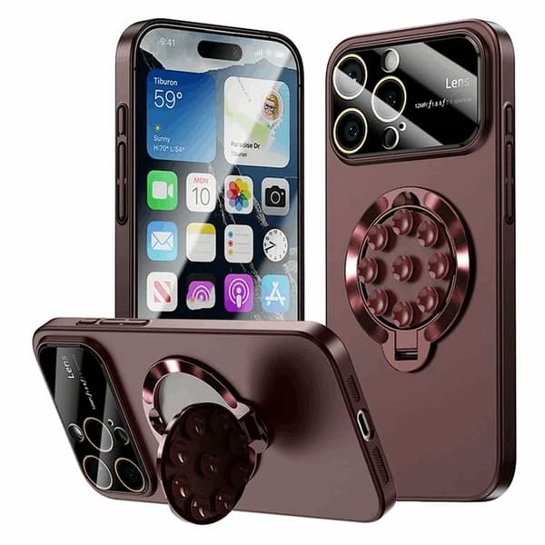 Mobilskal till iPhone 15 Pro Max Magsafe Sugkopphållare Kickstand Vinröd