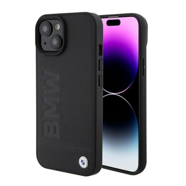 BMW iPhone 15 Mobilskal Magsafe Læder Hot Stamp - Sort Black