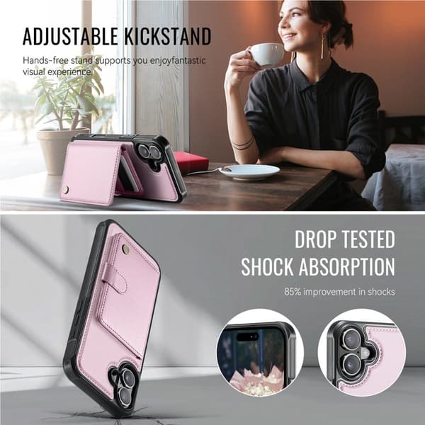 JEEHOOD J09 Mobilskal till iPhone 16 RFID Skydd Läder MagSafe - Rosa