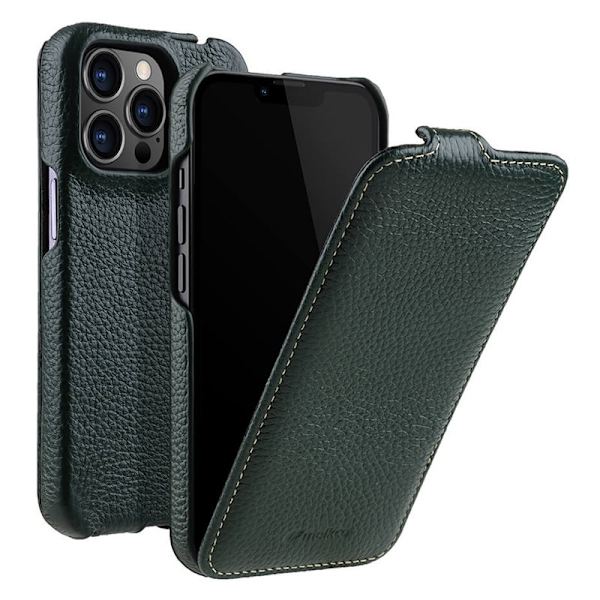 MELKCO Mobilskal till iPhone 14 Pro Äkta Läder + PC Vertikalt - Grön