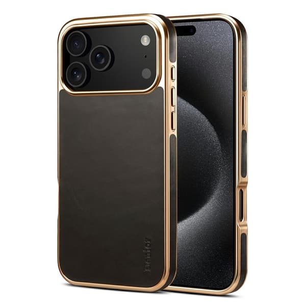 DENIOR Mobilskal till iPhone 17 Pro Max Äkta Läder Electroplating Svart