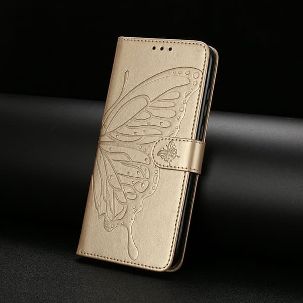 Samsung Galaxy S26 Edge Plånboksfodral Konstläder Flip Skydd - Guld