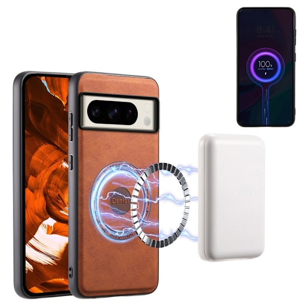 DENIOR D14 Google Pixel 8 Pro Magnetfodral Kortväska PC+TPU Brun