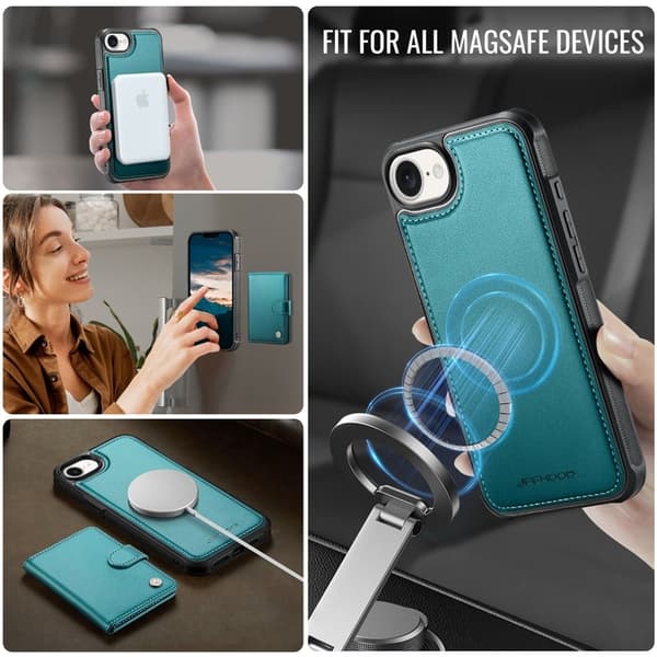 JEEHOOD J09 Mobilskal till iPhone 16e RFID Låsfunktion Läder Grön