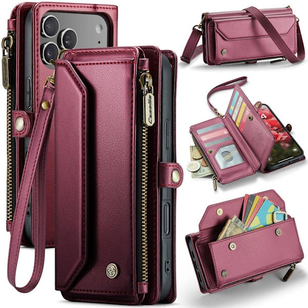 CASEME Plånboksfodral Konstläder för iPhone 17 Pro Max - Röd