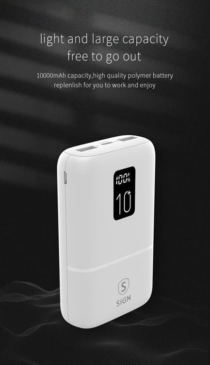 SiGN Mini Q.C Powerbank med Display 10.000mAh - Vit Vit