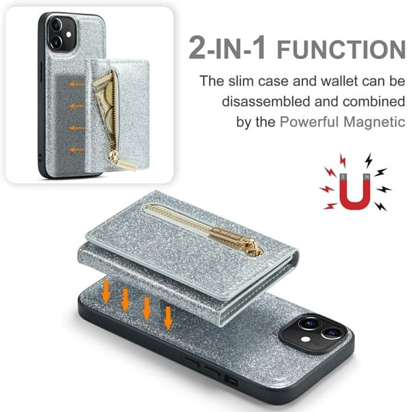 DG.MING M3 Series Mobilskal till iPhone 12/12 Pro Silver 2-i-1 Glitter