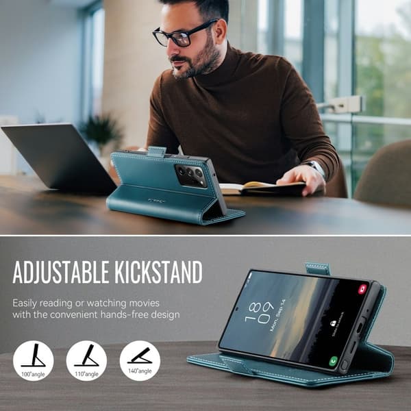 CASEME 033 Series Samsung Galaxy Note20 Ultra Konstläder Plånboksfodral Blå