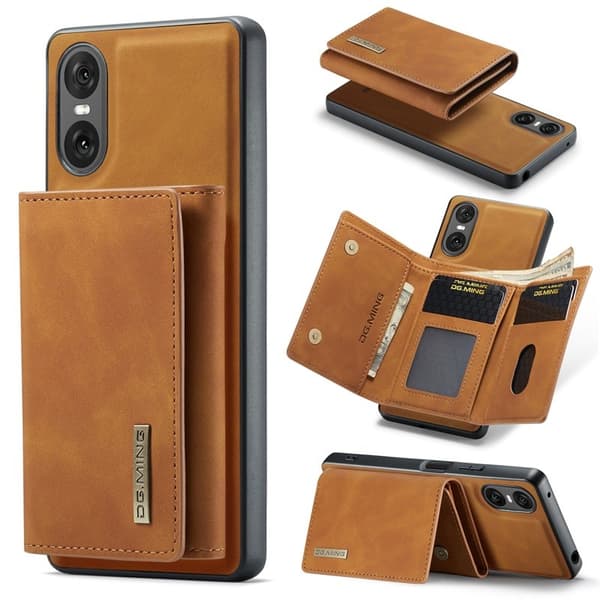 DG.MING Sony Xperia 10 VI Kickstand Konstläder Plånboksfodral - Brun