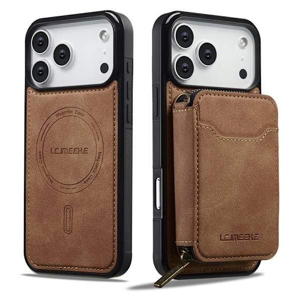 LC.IMEEKE L6 iPhone 17 Pro Plånboksfodral Konstläder - Brun
