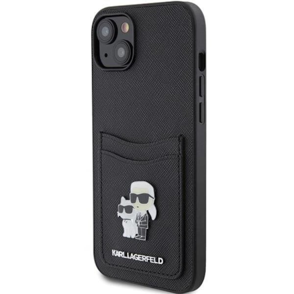 Karl Lagerfeld iPhone 15 Mobilskal Korthållare Metal Logo Svart
