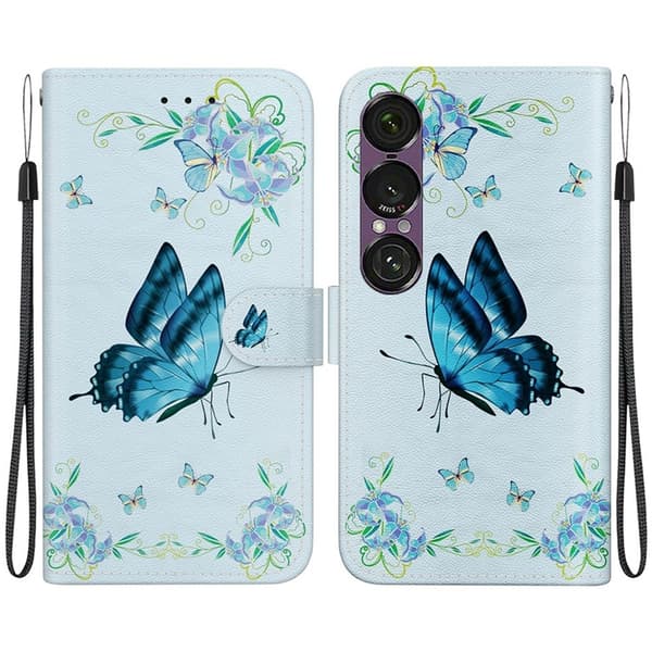 Sony Xperia 1 VII Konstläder Plånboksfodral Pattern Printing - Butterfly Blå