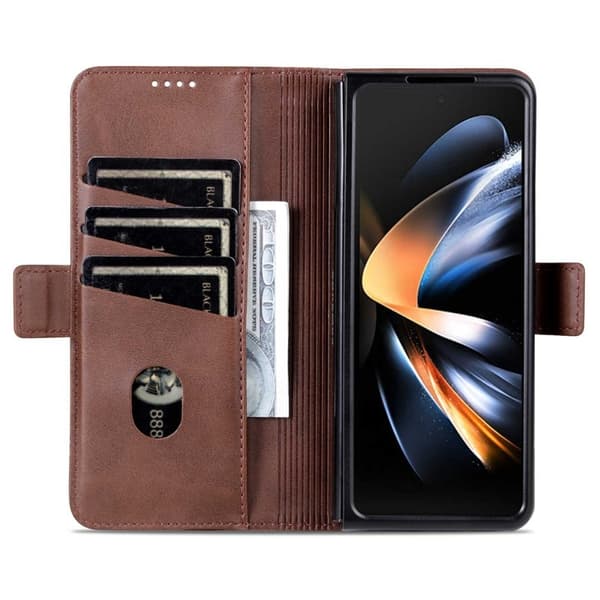 AZNS Samsung Galaxy Z Fold4 Plånboksfodral Konstläder - Brun