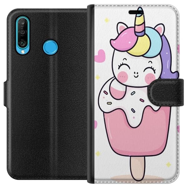 Pungcover til Huawei P30 lite med Glad enhjørning