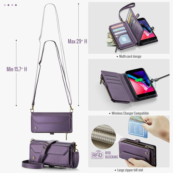 CASEME Plånboksfodral Konstläder för iPhone 6 Plus/7 Plus/8 Plus - Lila