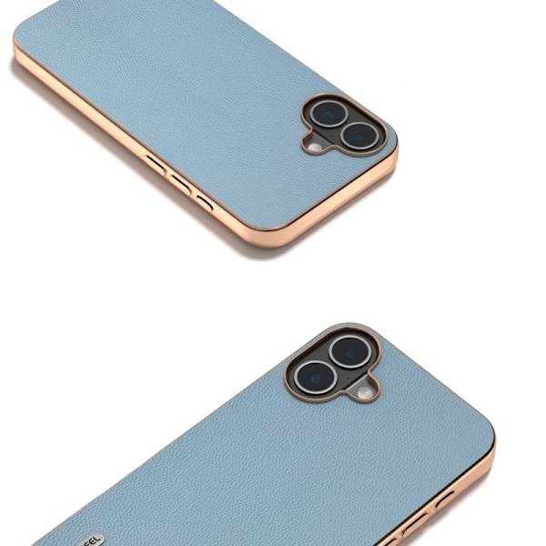 ABEEL Mobilskal till iPhone 16 Plus Electropläterad Äkta Läder - Ljusblå