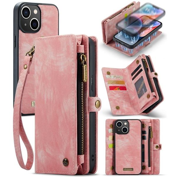 CASEME 008 iPhone 15 Plus Plånboksfodral Konstläder med - Rosa